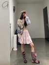 YANYAN KNITS woven plaid pleated skirt YYK-YYW24-0272-ZS purple